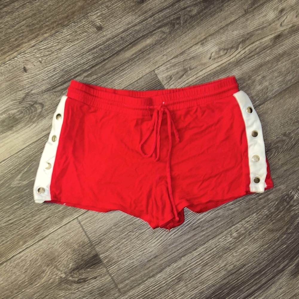 Red button up shorts